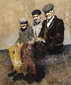 Trois papys sardes sur un mur